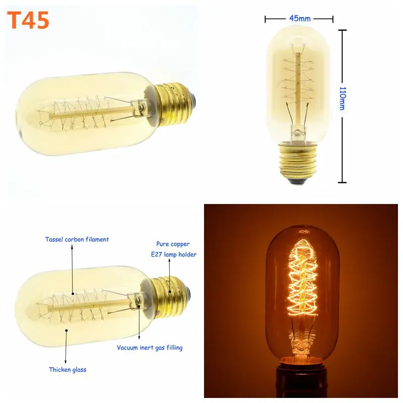 Лампы Эдисона ретро лампы накаливания винтажные ST64 A19 G80 T45 лампы накаливания винтажные ампулы лампы накаливания лампы Эдисона