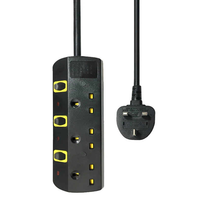 

TISDLIP New Original Power Socket Strip 3 Sockets port Big Plug Extension Patch Board for Home Office Global 3250W/13A 2m