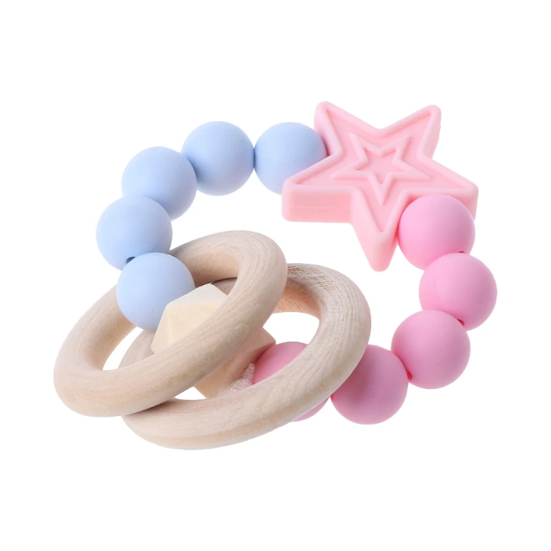Высокое качество Детские браслет для прорезывающихся зубов силиконовый натуральный деревянные кольца для кормления Жевать Бисер прорезывания зубов APR23XY