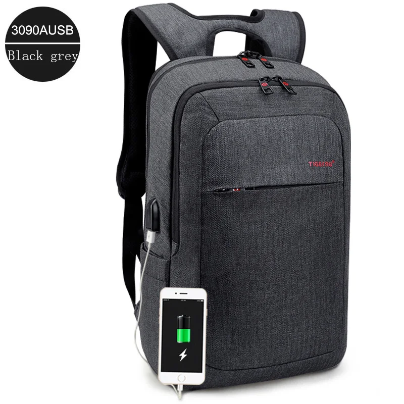 Tigernu Anti theft USB зарядка мужские 14,1 дюймов ноутбук рюкзаки женские рюкзак Mochila школьный рюкзак сумка повседневная сумка для ноутбука - Цвет: Black grey 3090AUSB