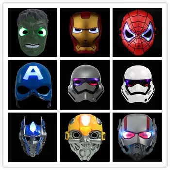 

100pcs/lot Glowing Batman Masks Spiderman America Captain Iron Man Hulk Star Wars Mask Halloween Party Masks