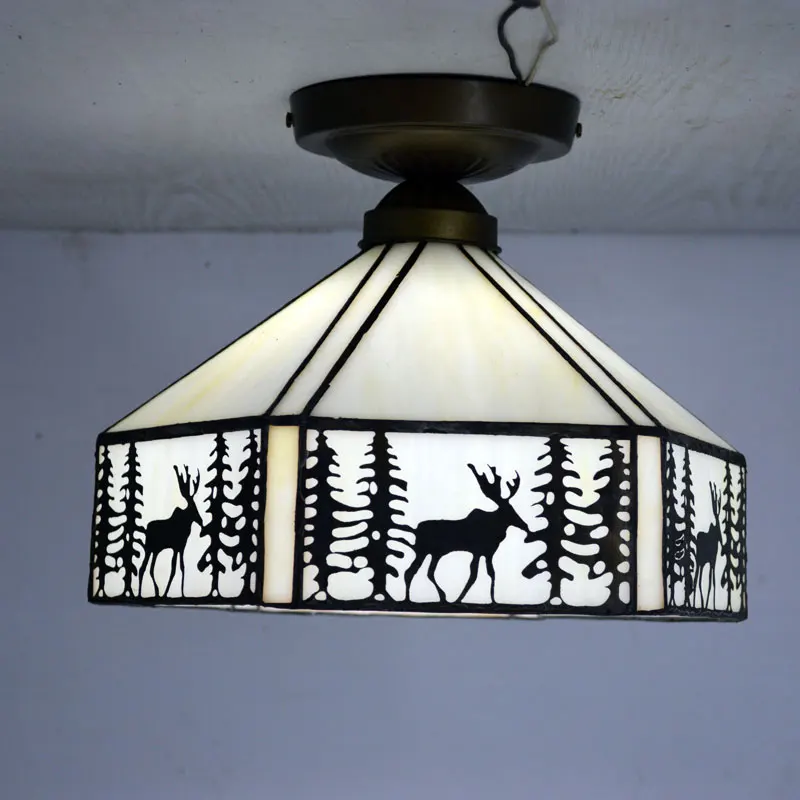 

Elk Pattern Tiffany Ceiling Light Stained Glass Lampshade Living Room Decor Fixtures E27 110-240V