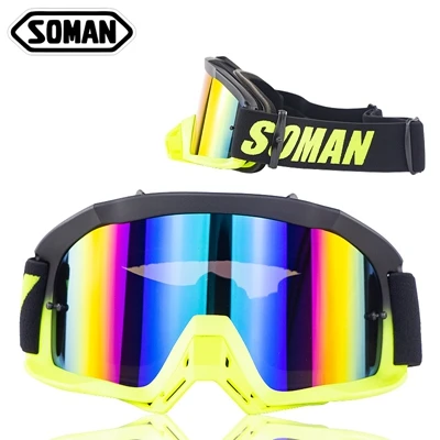 SOMAN SM16 New Motocross Off Road Goggles Dirt Bike Oculos Motorcycle Cycling Goggle Moto Bike Gafas Sport Okulary - Цвет: Black Green