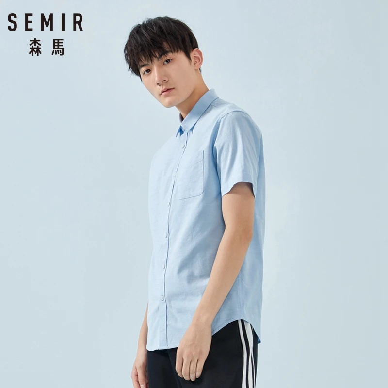 سمير رجل ستاندرد تناسب قصيرة الأكمام قميص الرجال قصيرة الأكمام القطن قميص بلون الذكور أزياء الربيع الخريف قمم قمصان