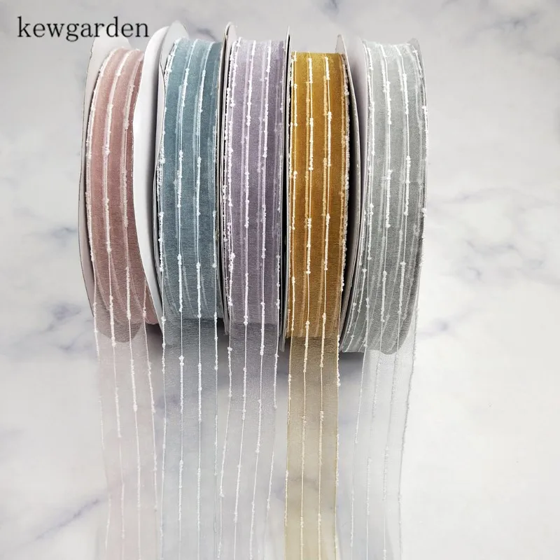 Kewgarden оптовая продажа белая лента из органзы с полосками 1 дюйм 25 мм искусственная