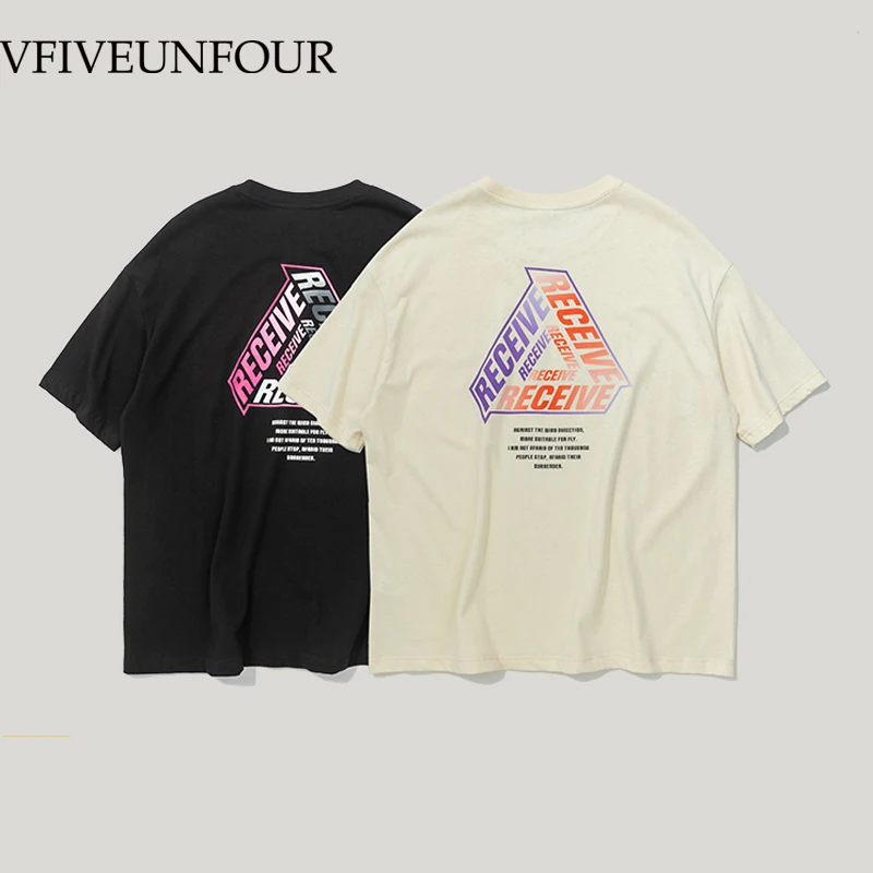 

VFIVEUNFOUR 2019 New Arrival Hip Hop Letter Print O-Neck T-shirt Summer Casual Loose T-shirt Cotton Short-Sleeved Casual T-shirt