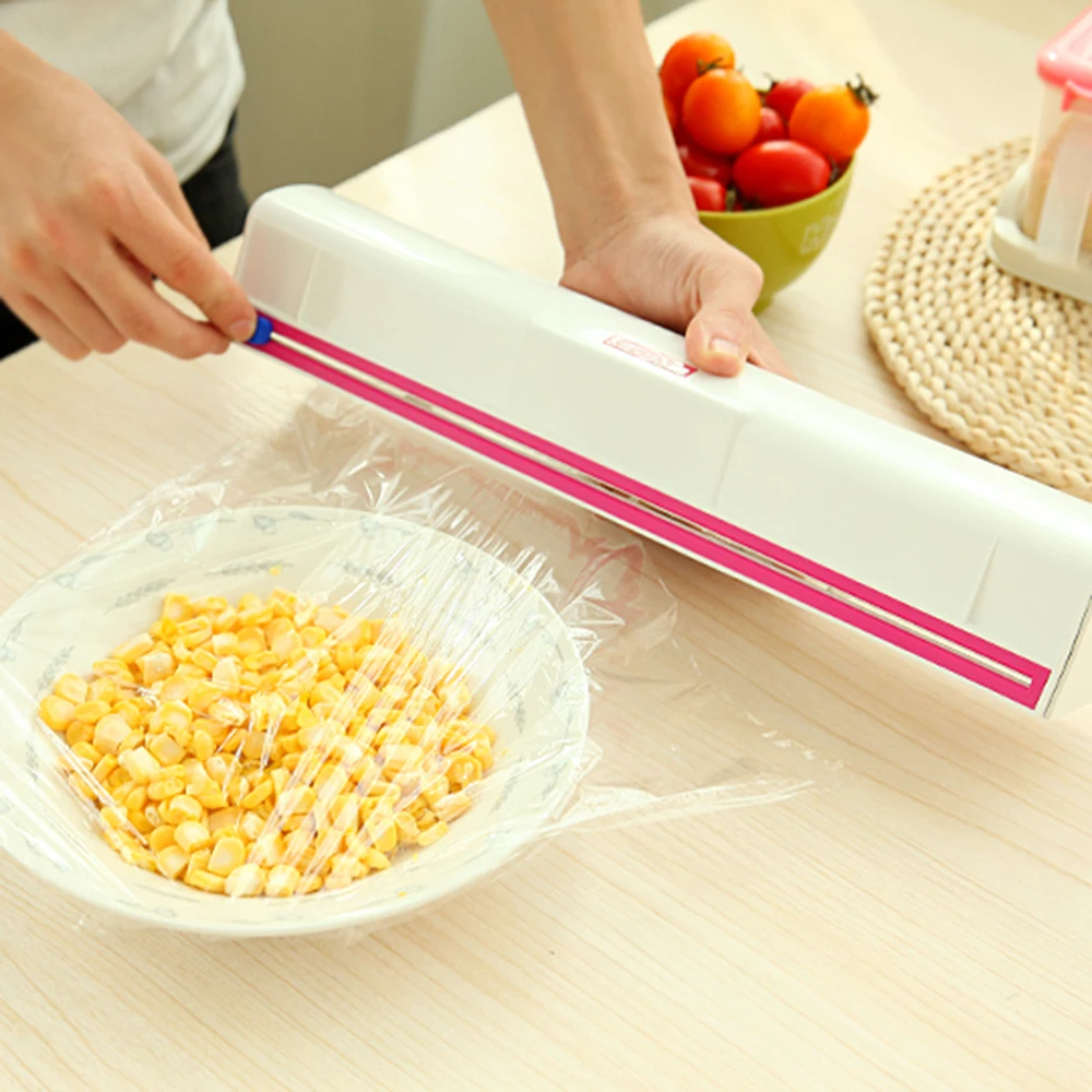 1pc Adjustable Cling Film Wrap Dispenser Cutter Food Storage Containers