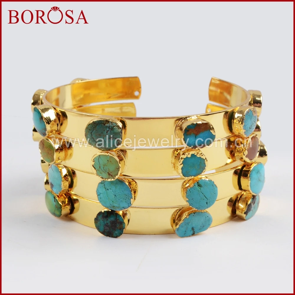 BOROSA модные золотые Цвет семь натуральный синий камень браслет для Для женщин, Druzy синий камень драгоценные камни горный хрусталь для девочек G1341