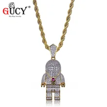 GUCY кулон в стиле хип-хоп Ожерелье Micro Pave AAA+ CZ камни Alll Iced Out астронавт Подвески ожерелье s для мужчин женщин Шарм ювелирные изделия