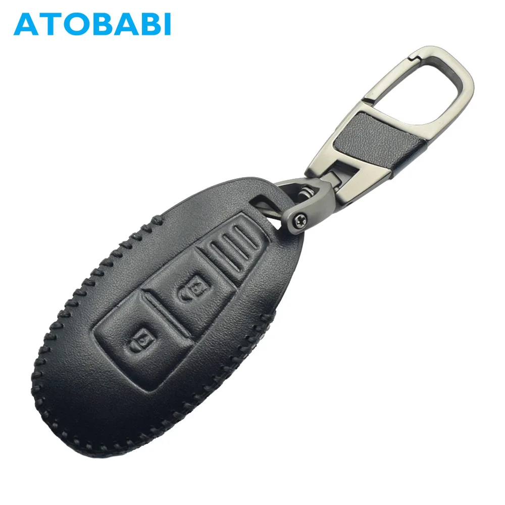

2 Button Leather Car Key Case For Suzuki 2014 2015 S-Cross Kizashi SX4 Swift Smart Remote Fob Shell Cover Keychain Protector Bag