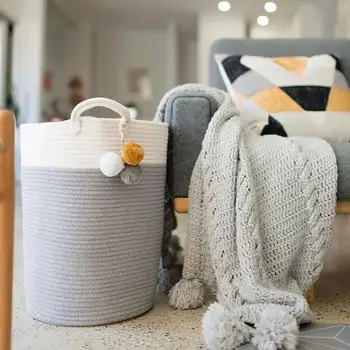 

Cotton Thread Woven Bucket Laundry Basket Toy Dirty Clothes Storage Container