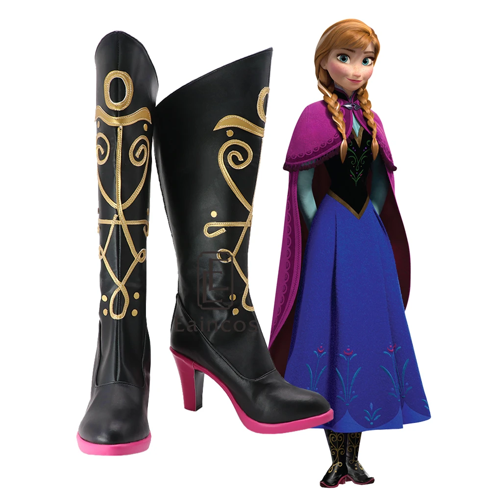 

The princess Anna Cosplay Party Shoes Black Fancy Boots Customized Size