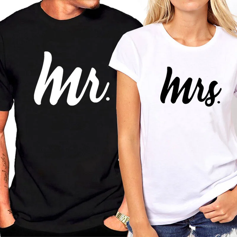 Новая футболка для мужчин и женщин с принтом Mr Mrs парная одежда влюбленных Femme
