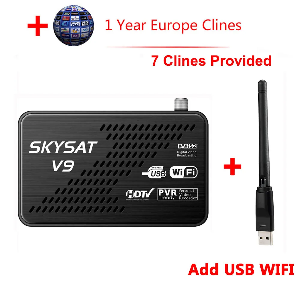 SKYSAT V9 мини DVB-S2 Full HD спутниковый ресивер Поддержка CCCam Newcam autoroll Powervu Biss ключ WiFi 3g Youtube USB PVR рецептор - Цвет: 1 year 7 Clines wifi