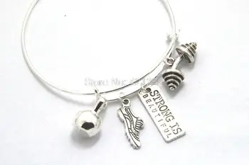

12pcs Fitness Charm Bracelet Strong is beautiful Bracelet with Kettlebell, Running Shoe, Barbell bracelet