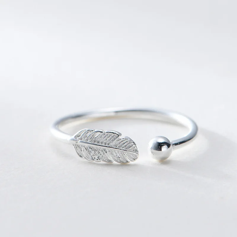 

Personality Vintage 925 Sterling Silver Jewelry Feather Rings For Women Adjustable Rings Bague Anillos