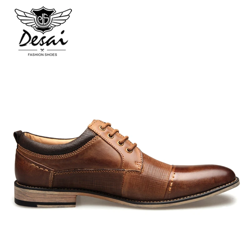 DESAI New Arrival Plus Size Shoes Men Genuine Leather Lace-up Embossed Business Dress Shoes Men's Formal Oxfords Shoes Flats