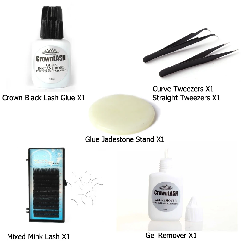 

Individual False Eyelash Extension Set Kit Eyelashes Makeup Tool Lashes Glue +Glue Remover+Mixed Lashes +Glue Holder Stand