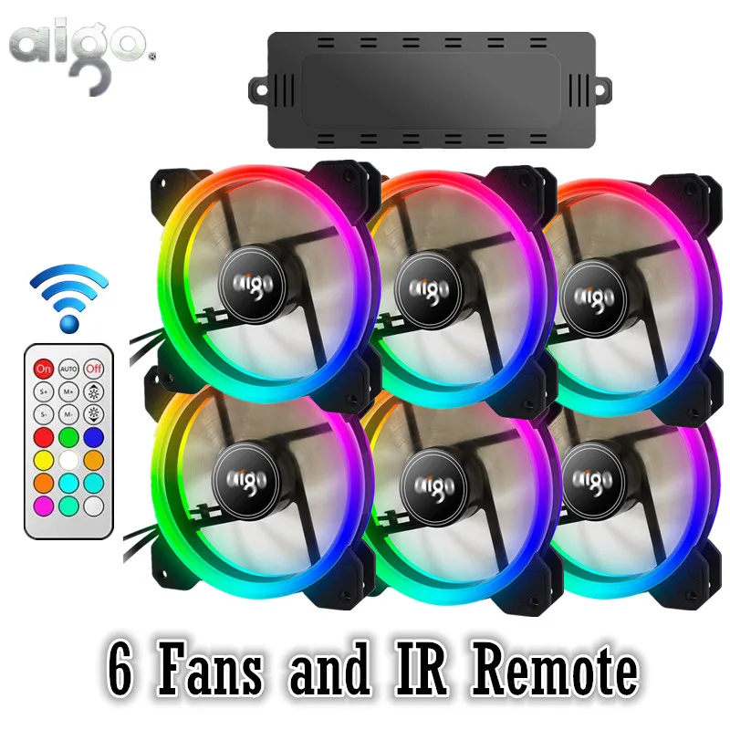 

AIGO DR12 RGB 6pcs Computer Case PC Cooling Fan RGB Adjust LED 120mm Quiet + IR Remote New computer Cooler Cooling RGB Case Fan
