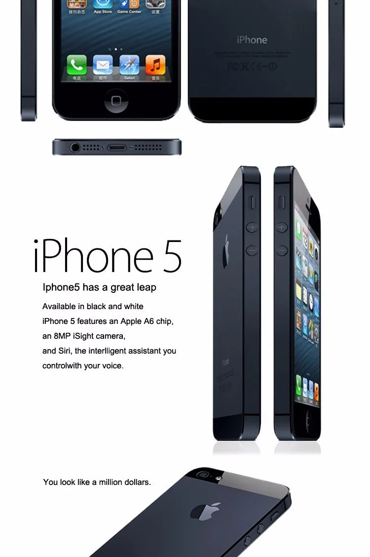 Apple iPhone 5 16G/32 GB/64 GB rom WCDMA разблокированный мобильный телефон двухъядерный 1G ram 4," 8MP wifi gps IOS сенсорный экран iPhone5
