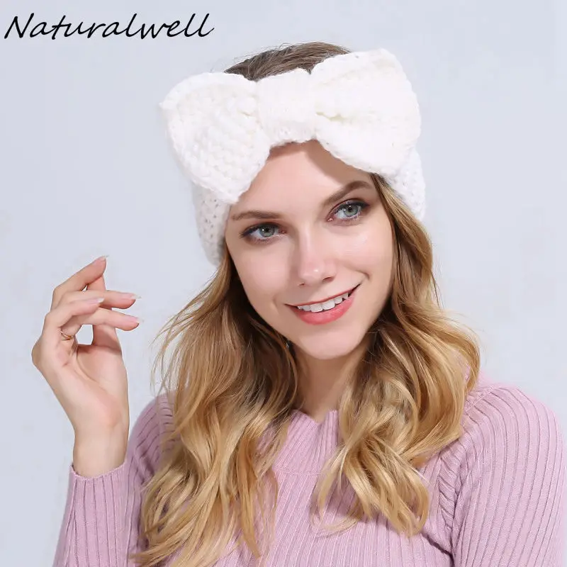 Naturalwell Knitted bow headband Women turban Knot bow head warp Girls