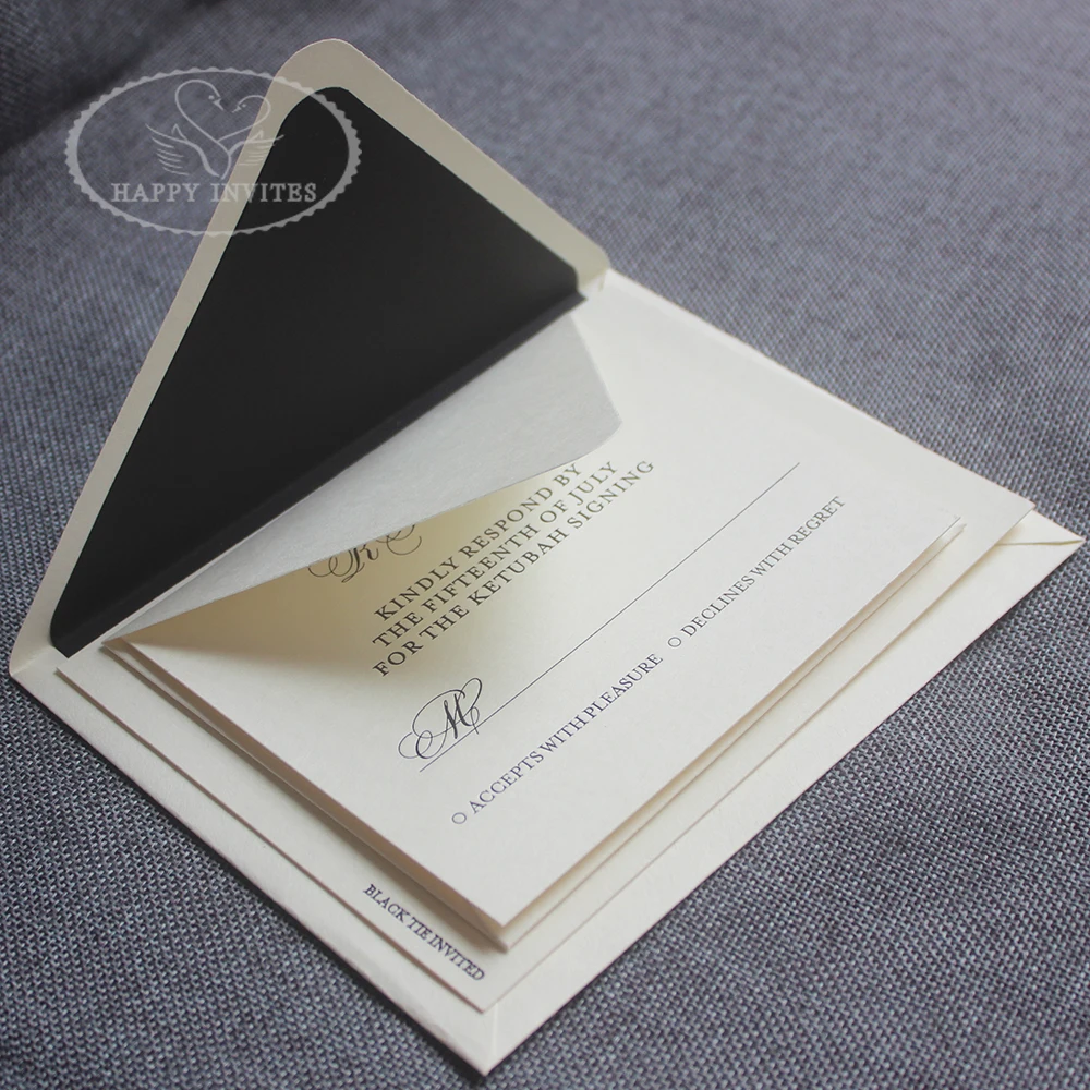 HI1155-08 Custom Ivory  Invitation Card Cotton Paper  with Black Foil Letterpress Made in China