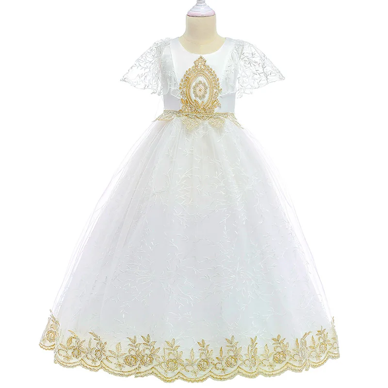 

Children Kids Girl Dress Round Collar Swing Costumes Polyester Cute For Wedding Party BM88