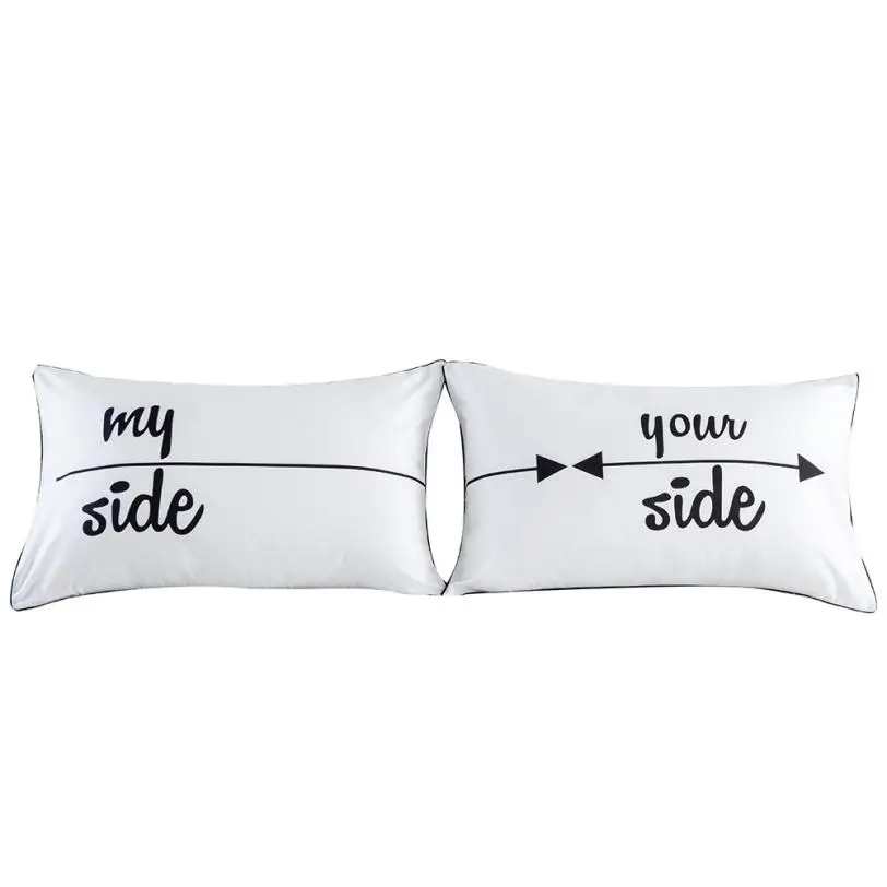 hot sale Set of 2 Couples Pillow Cases Letters Printed