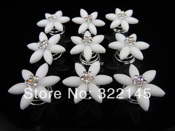 

20Pcs Wedding White Flower Crystal Hair Twists Spins Pins Hair Accessory SP-622