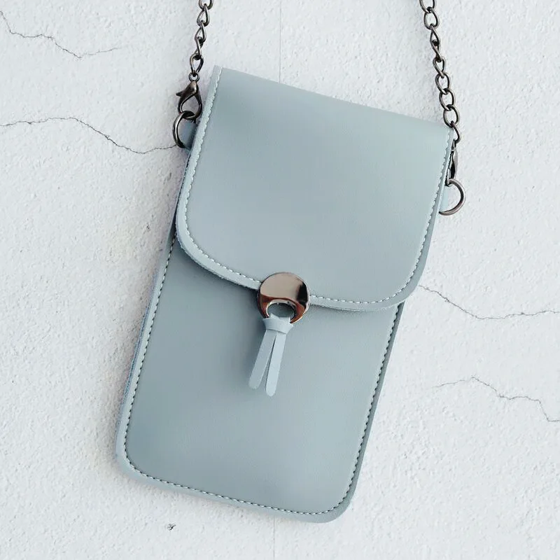 Модный прозрачный чехол для телефона с сенсорным экраном, стильный чехол-кошелек для кредитных карт, чехол через плечо с ремешком и длинной цепочкой - Цвет: Синий