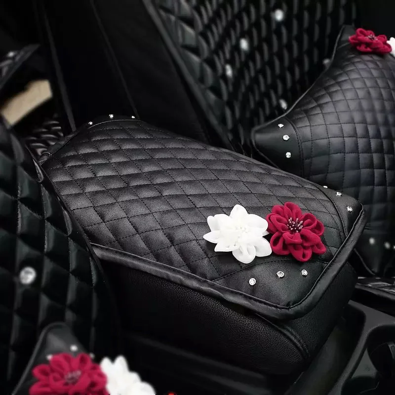 Car-Styling-Flower-Crystal-Leather-Car-Interior-Accessories-Neck-Cushion-Steering-Wheel-Covers-Handbrake-Gears-Seat (16)