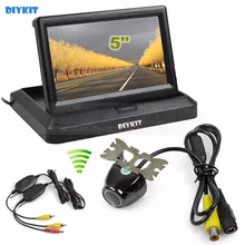 DIYKIT Wireless 5 Inch Foldable Rear View Monitor Car Monitor Waterproof Metal Rear View Car Camera Parking System Kit