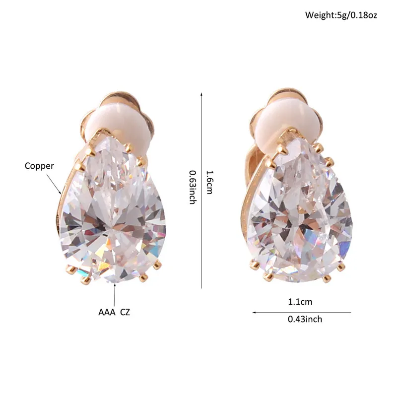 Высокое качество AAA кубический циркон в форме капли воды клипсы без пирсинга для женщин Свадебная вечеринка изысканные ювелирные изделия аксессуары
