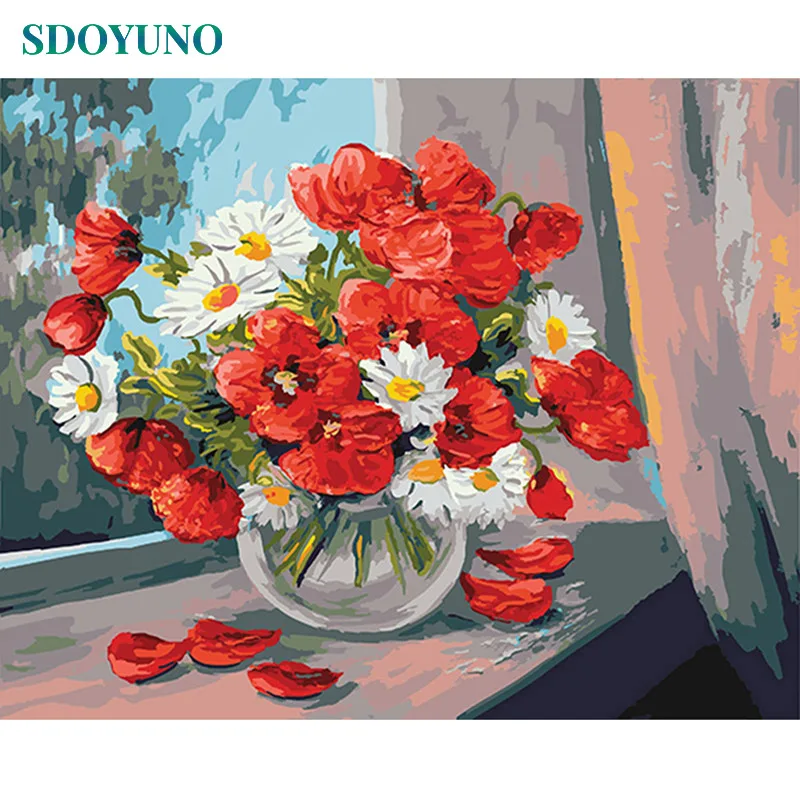 

SDOYUNO oil painting by numbers Flowers For Adults Frameless DIY 60x75cm acrylic Draw Number on canvas Home Decor Wall Art