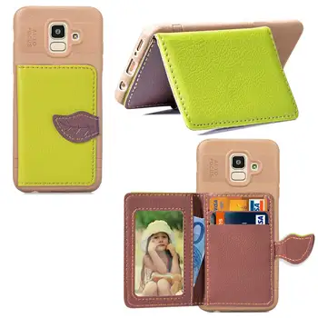 

Leaf Style Magnetic Flip Wallet Leather Cover For Samsung Galaxy J6 J600F 2018 With Card Slot Holder Stand Shockproof Case