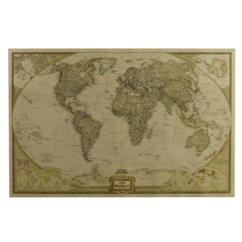 Large Vintage World Map Office Supplies Detailed Antique Poster Wall Chart Retro Paper Matte Kraft Paper 28*18inch Map Of World
