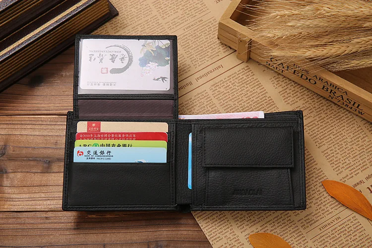 Genuine Leather Mens Wallet Premium Product Real Cowhide Wallets For Man Short Black Walet Portefeuille Homme Short Purses 68
