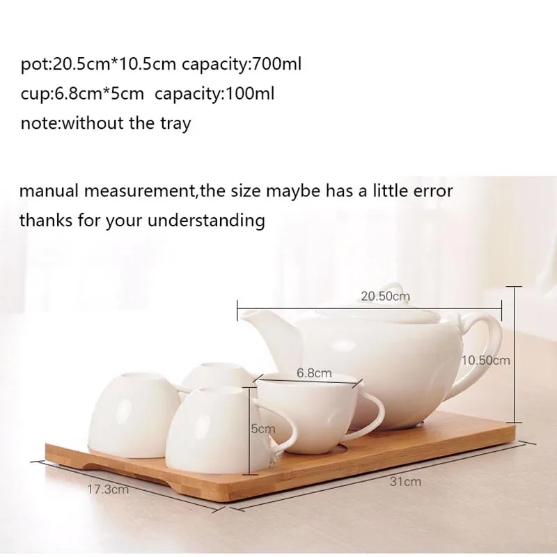  Modern Tea Set White Ceramic Porcelain Coffee Milk Mug Pot 700ml Water Kettle 100ml Cups Drinkware  - 33034731345