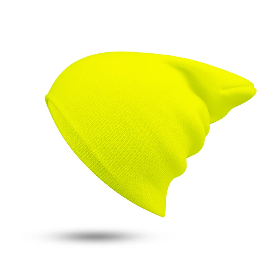 Fluorescent Yellow Женская шапка унисекс из смесового хлопка, однотонные теплые мягкие вязаные шапки в стиле хип-хоп, мужские зимние шапки, женские шапки Skullies Beanies для девочек - Цвет: Fluorescent Yellow