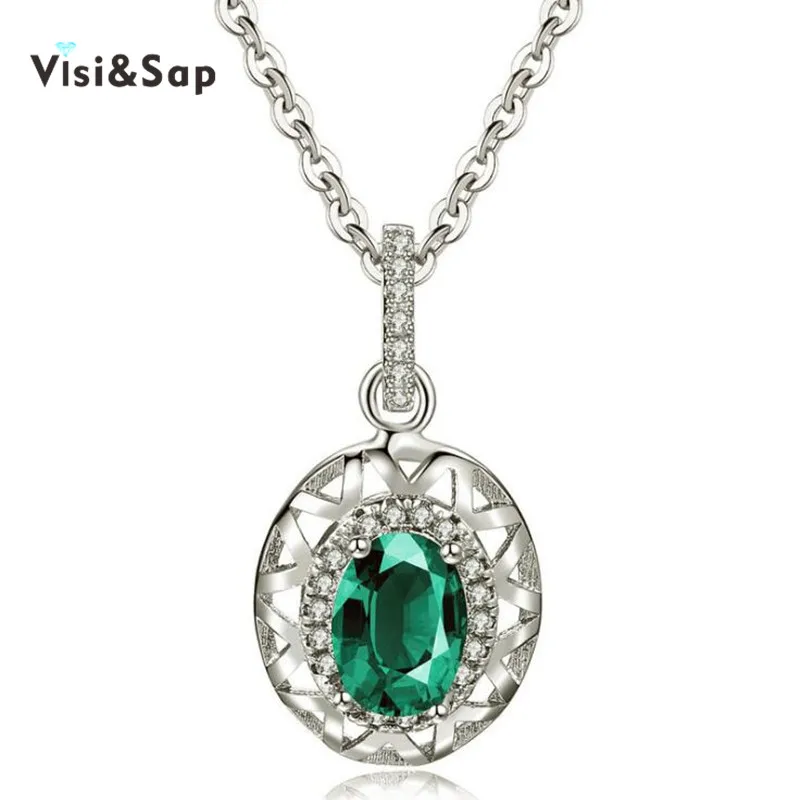 

Visisap Green stone Necklace for women wedding chain white gold color AAA cubic zirconia jewelry necklaces & Pendants VSN006