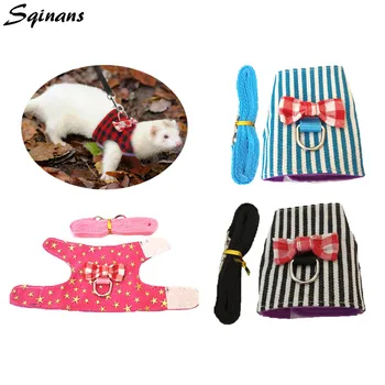 

Sqinans New Striped Rabbit Hamster Harness and Leash Set Bowtie Squirrel Chest Strap Ferret Guinea Pig Walking Traction Rope