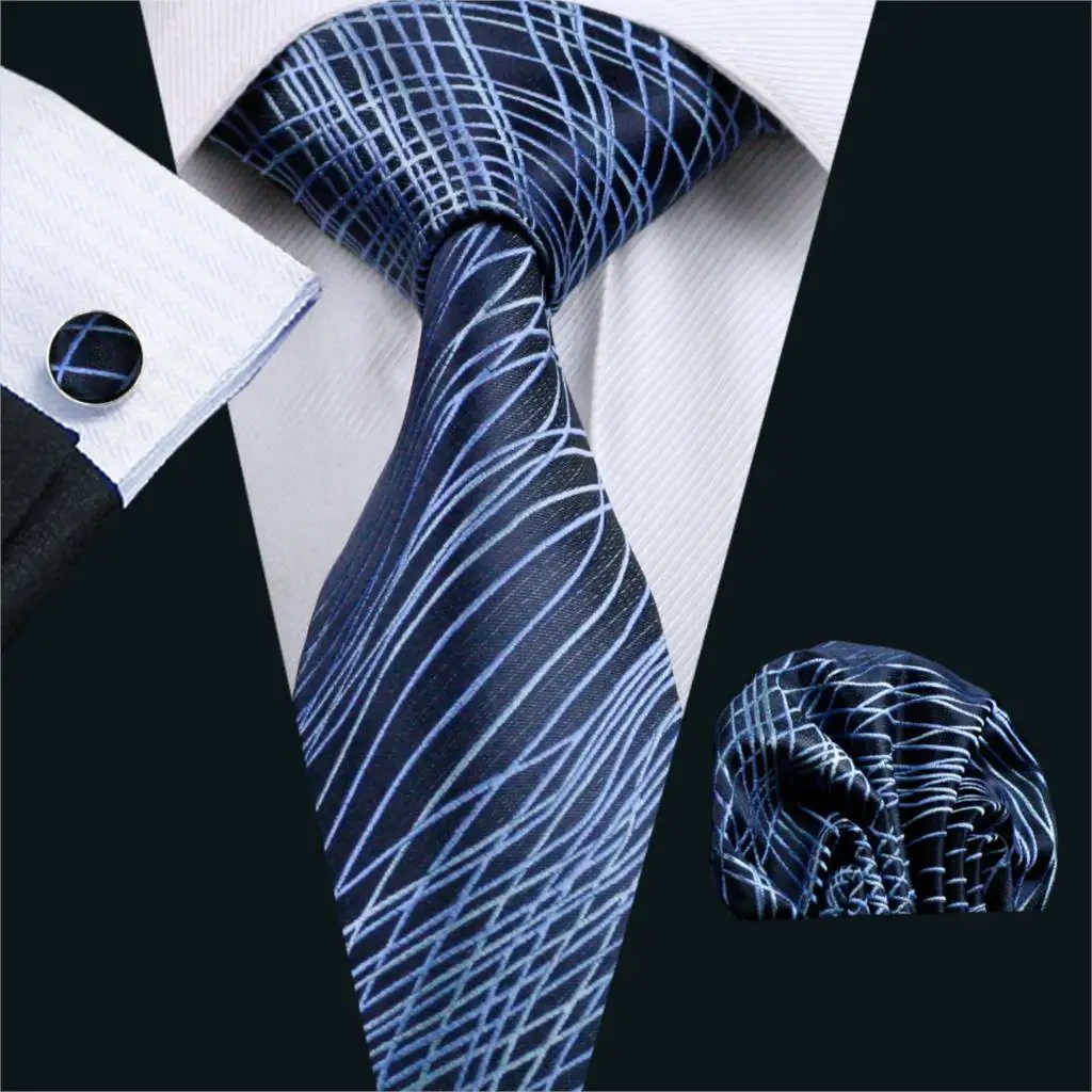 

FA-1086 Gents Necktie Blue Novelty 100% Silk Jacquard Tie Hanky Cufflinks Set Business Wedding Party Ties For Men Free Shipping