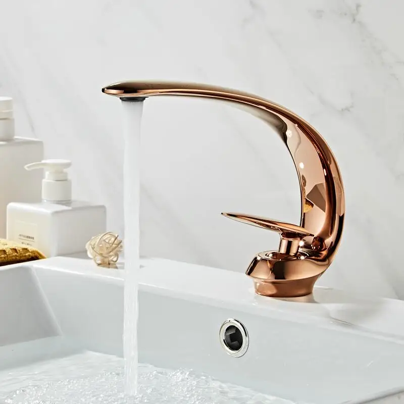 Ванная комната смеситель розовое золото твердая латунь уникальный дизайн раковина смесителя горячей и холодной смеситель Ванная комната кран