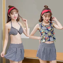 Купальник бикини из трех частей, юбка для тела, раздельные брюки, консервативная Мода, горячий весенний пляжный купальник