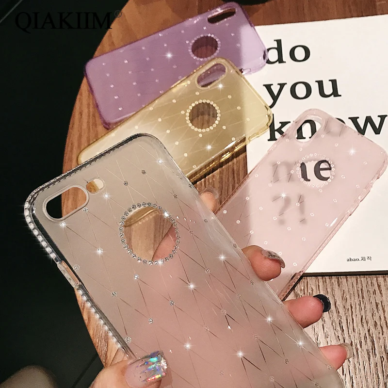 

Luxury Bling Rhinestone Phone Case for iphone X XR XS Max 6 6S 7 8 Plus Glitter Diamond on window Soft Silicone TPU Back Cover