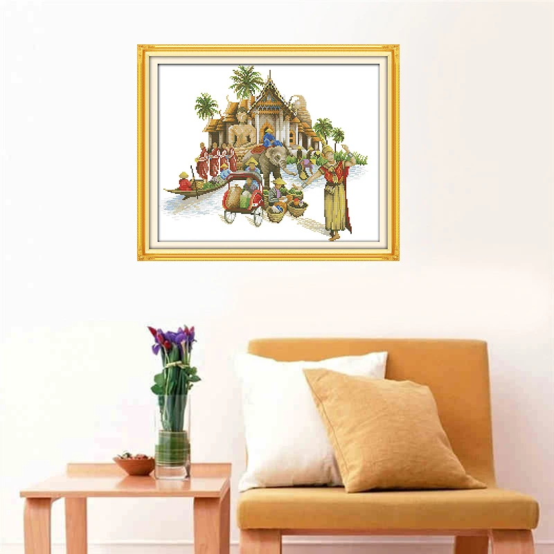 Cross Stitch Kit Embroidery with frame painting, mini small simple