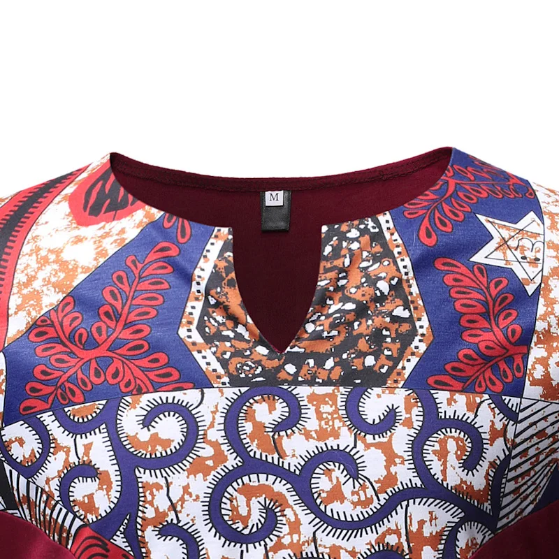Лоскутная рубашка в африканском стиле с принтом Гео Пейсли, топ с длинными рукавами для мужчин, Анкара, Гана, футболка с v-образным вырезом