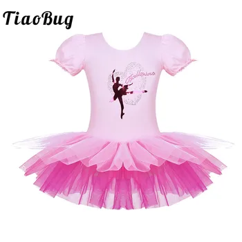

TiaoBug 2-8 Years Kids Girls Mesh Glittery Rhinestones Dancer Applique Ballet Dance Gymnastics Leotard Ballerina Girl Tutu Dress