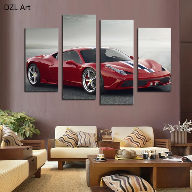 4 Pcs (Pas de Cadre) Voiture De Sport rouge Wall Art Photo Décoration Salon