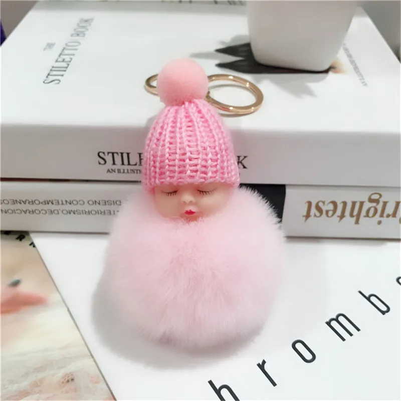 Porte-clés de voiture en fausse fourrure de lapin pour femme, pompon, poupée, sac, pendentif, bijoux